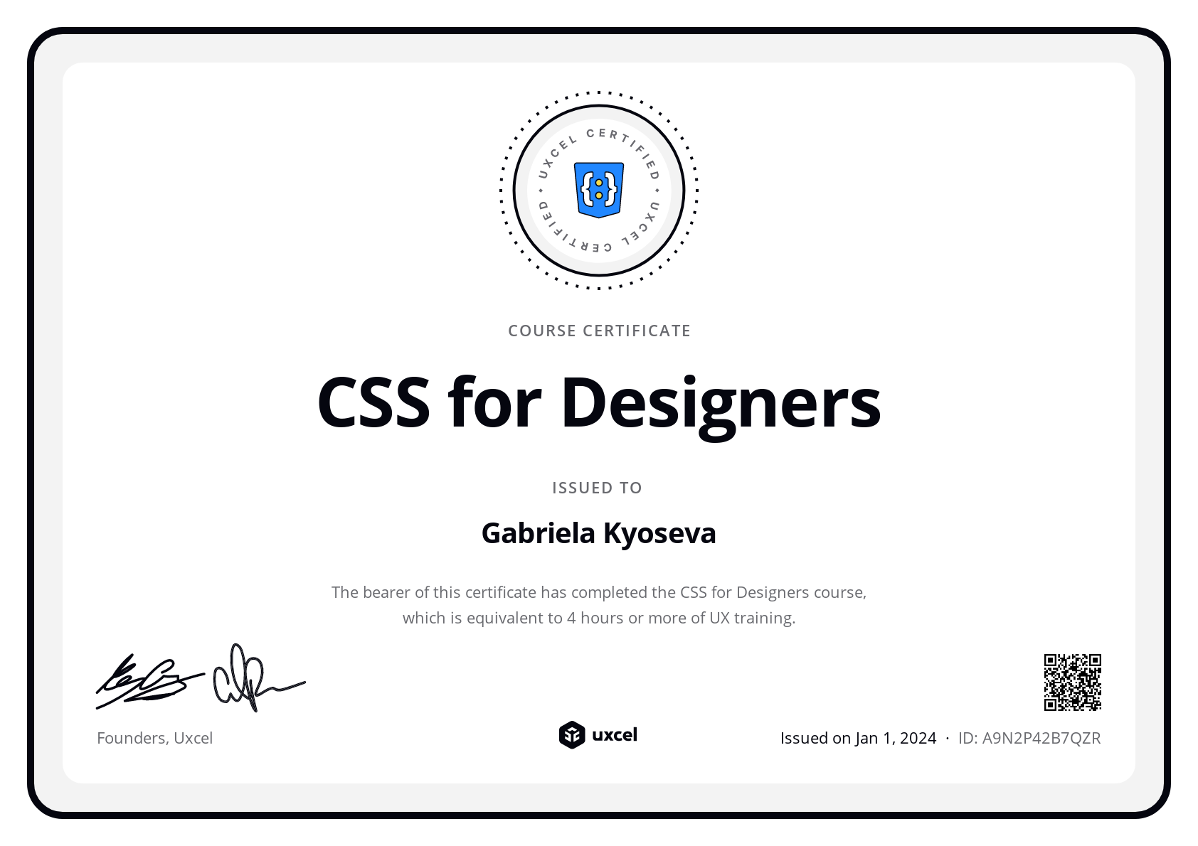 Gabriela Kyoseva's certificate